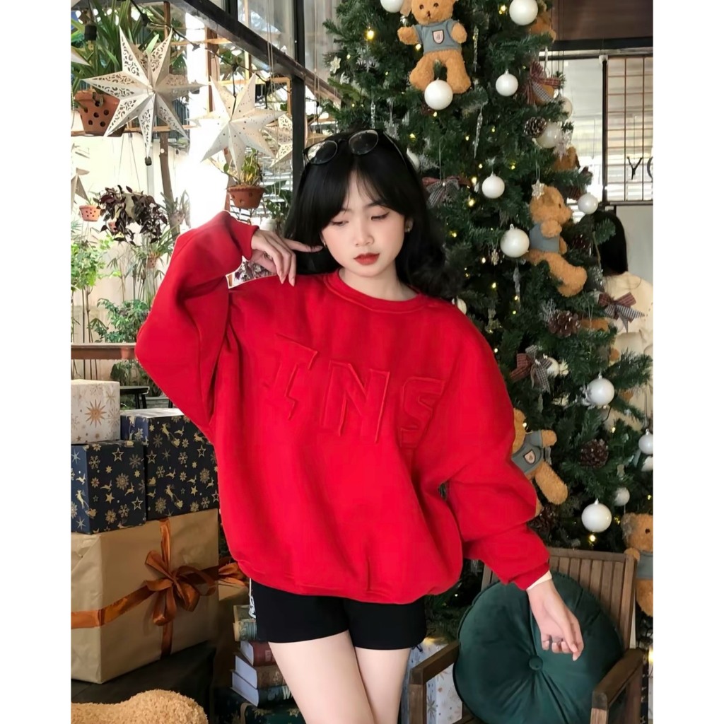 Áo khoác nỉ áo sweater cổ tròn thêu nổi chữ INS vải nỉ bông ấm áp nhiều màu sắc form rộng nam nữ