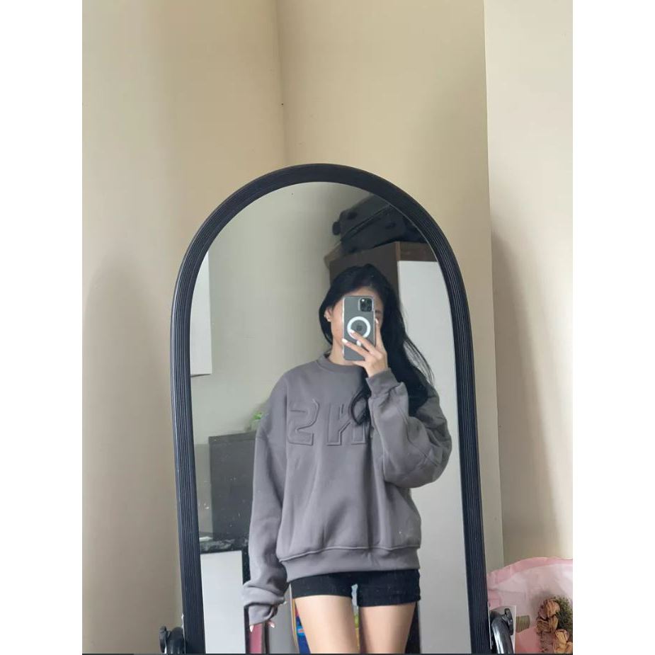 Áo khoác nỉ áo sweater cổ tròn thêu nổi chữ INS vải nỉ bông ấm áp nhiều màu sắc form rộng nam nữ