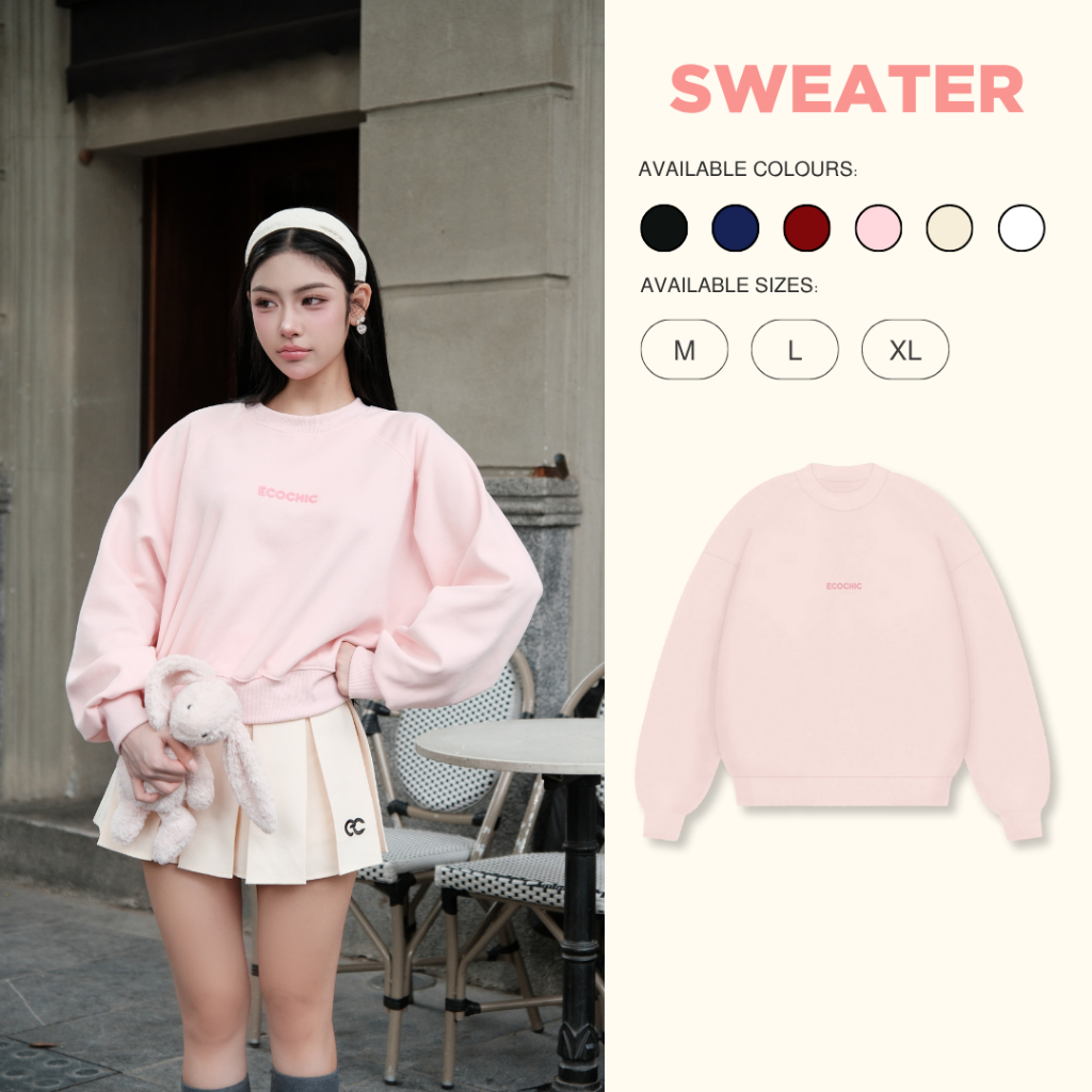 Áo Sweater Nỉ ECOCHIC Basic Cổ Tròn Logo Ngực Chất Liệu Cao Cấp Mềm Mịn Chính Hãng B192