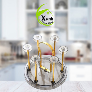 Khay Inox Úp Cốc 6 Ngăn Mạ Vàng, Bạc Sang Trọng GD245 - Giá Úp Cốc Inox Bọc Nhựa Có Quai Xách Tay GD246