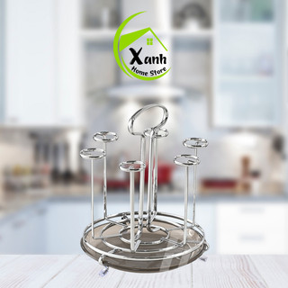 Khay Inox Úp Cốc 6 Ngăn Mạ Vàng, Bạc Sang Trọng GD245 - Giá Úp Cốc Inox Bọc Nhựa Có Quai Xách Tay GD246