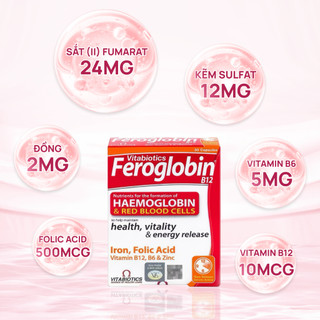 Viên uống bổ sung sắt Feroglobin B12 Vitabiotics giúp bổ máu, tăng sức đề kháng 30 viên