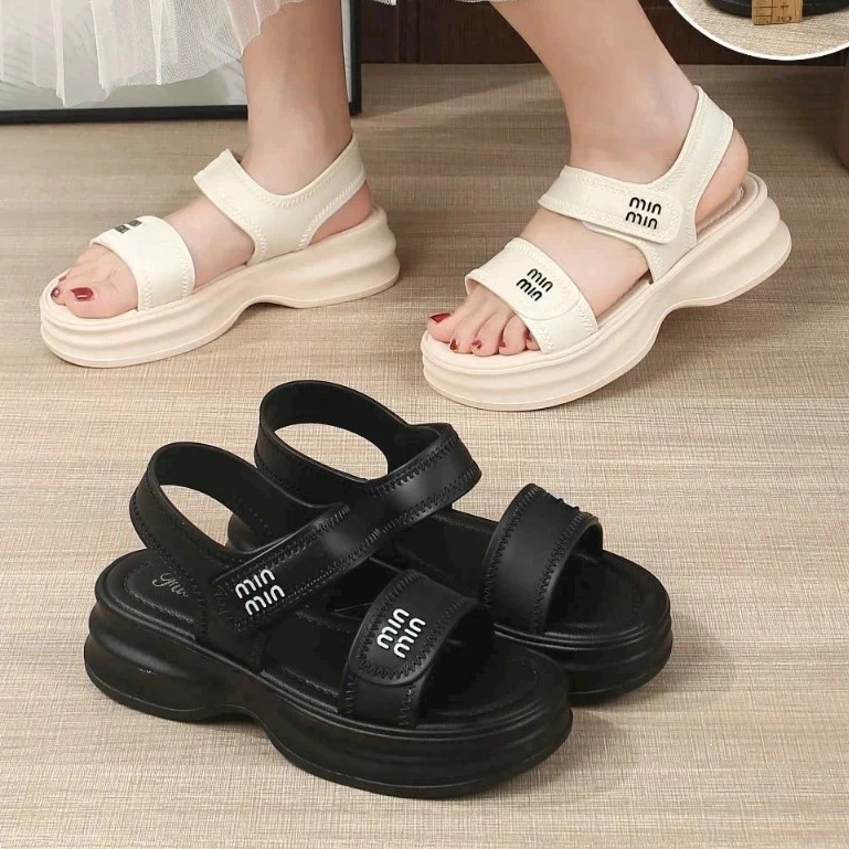 [Peinn] [HÀNG ĐẸP QC]Dép sandal MIN quai ngang nữ chất PU đế cao 5cm đi nhẹ chân hàng loại 1_MINA