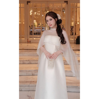Ao Dai   Áo dài thiết kế chất liệu tafta phối voan siêu xinh