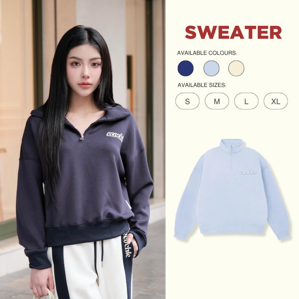 Áo Sweater ECOCHIC BASIC HALFZIP SWEATSHIRT VERSION 1 + 2 Chất Liệu Cao Cấp Chính Hãng B092 B189