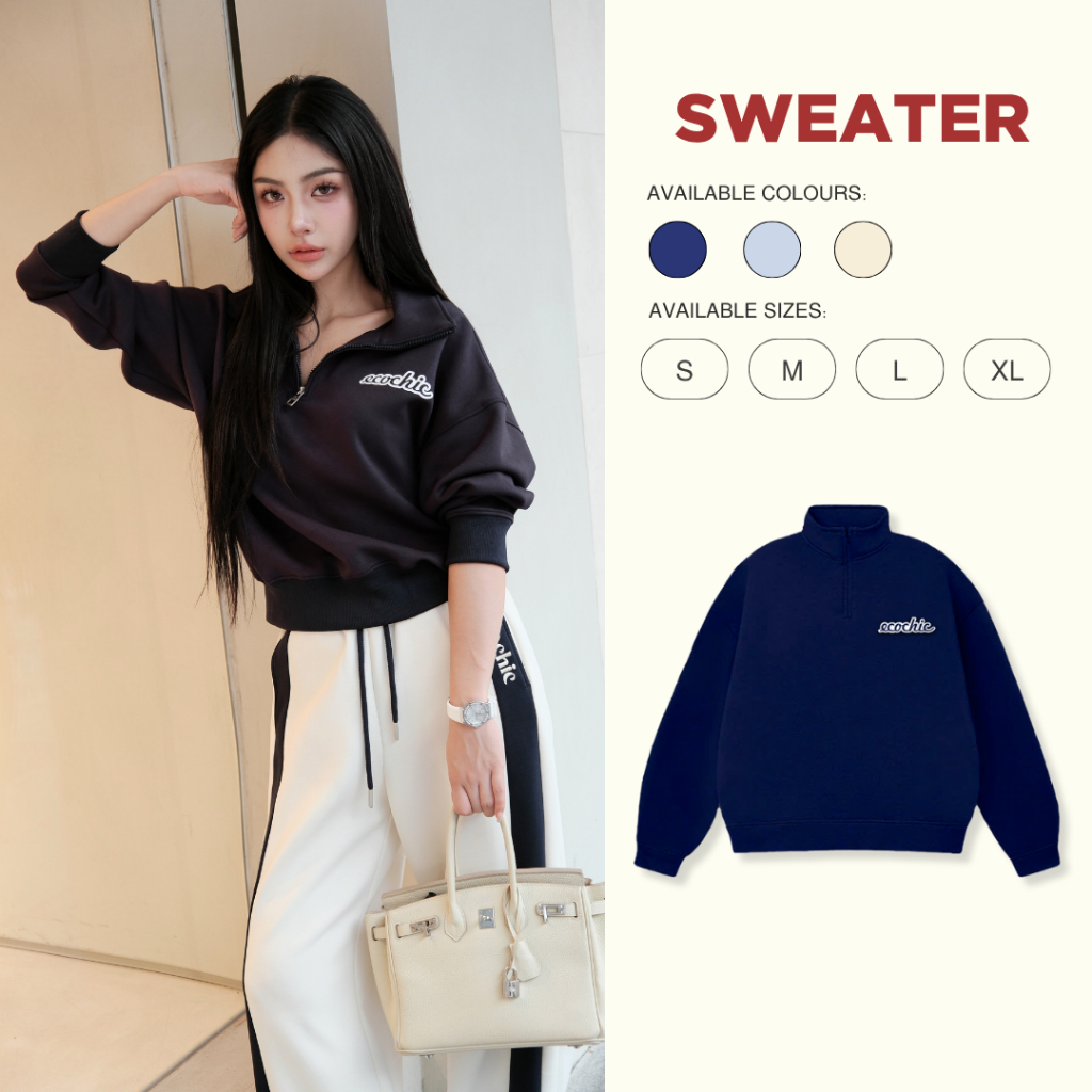 Áo Sweater ECOCHIC BASIC HALFZIP SWEATSHIRT VERSION 1 + 2 Chất Liệu Cao Cấp Chính Hãng B092 B189