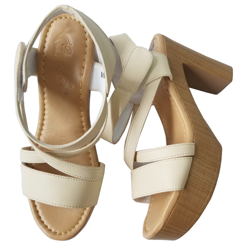 Giày sandal cao gót nữ da bò thật BIGGBEN cao 8 phân HKD1004