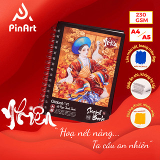 Sổ Sketchbook 230GSM Global Art Không Kỵ Tẩy, Sổ Vẽ Màu Nước Loang Màu Đẹp