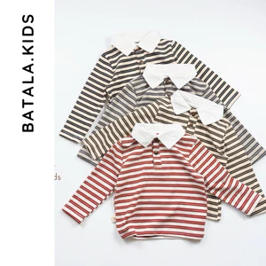 Áo thun dài tay thu đông Batala kids, ÁO POLO DÀI TAY PHỐI CỔ TRẮNG KẺ NGANG 4 MÀU cho bé trai bé gái từ 10-25kg