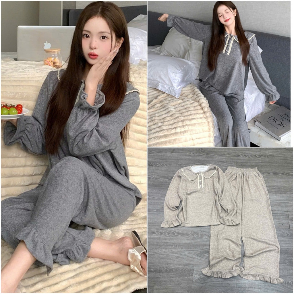 2026. [BỘ NGỦ GẤU XOÈ] Sét chất len lông thỏ phối ren viền bèo. Đủ size SMLXL 40kg- 70kg