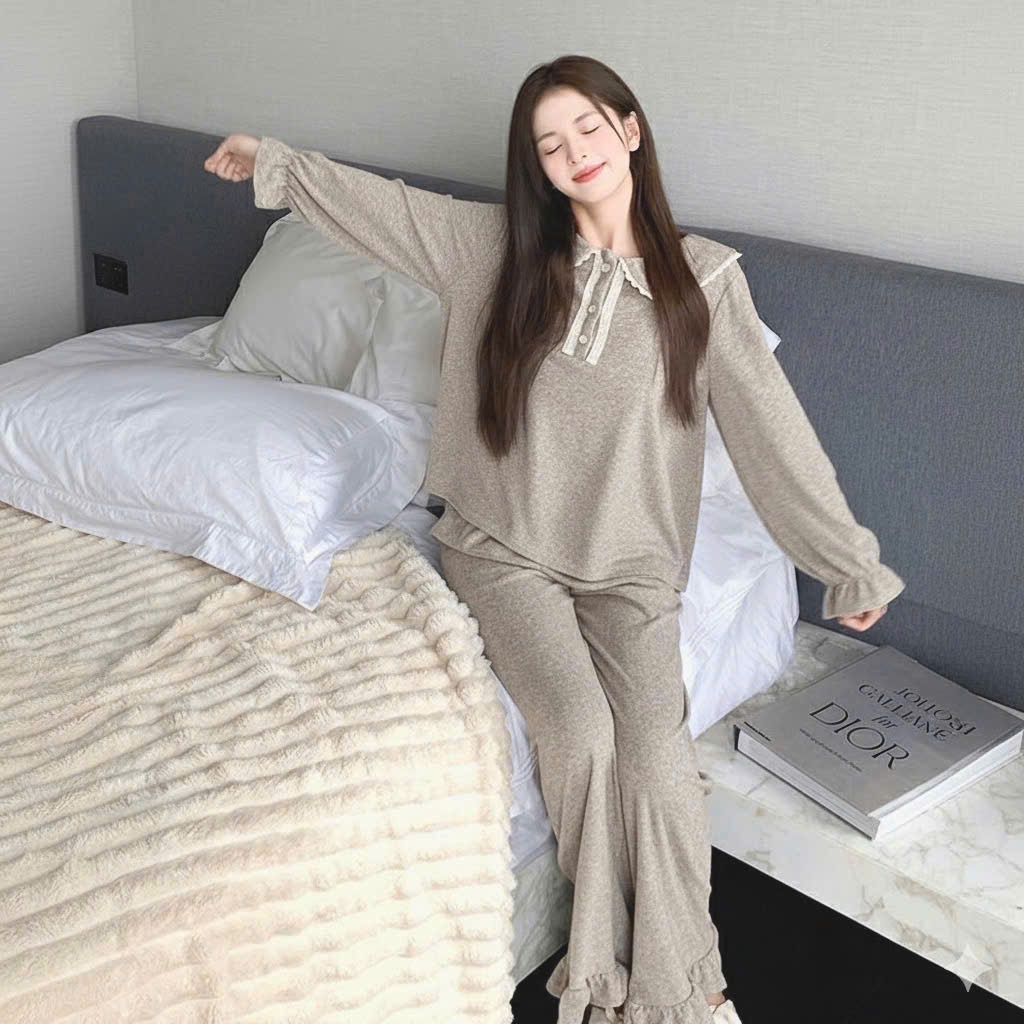 2026. [BỘ NGỦ GẤU XOÈ] Sét chất len lông thỏ phối ren viền bèo. Đủ size SMLXL 40kg- 70kg
