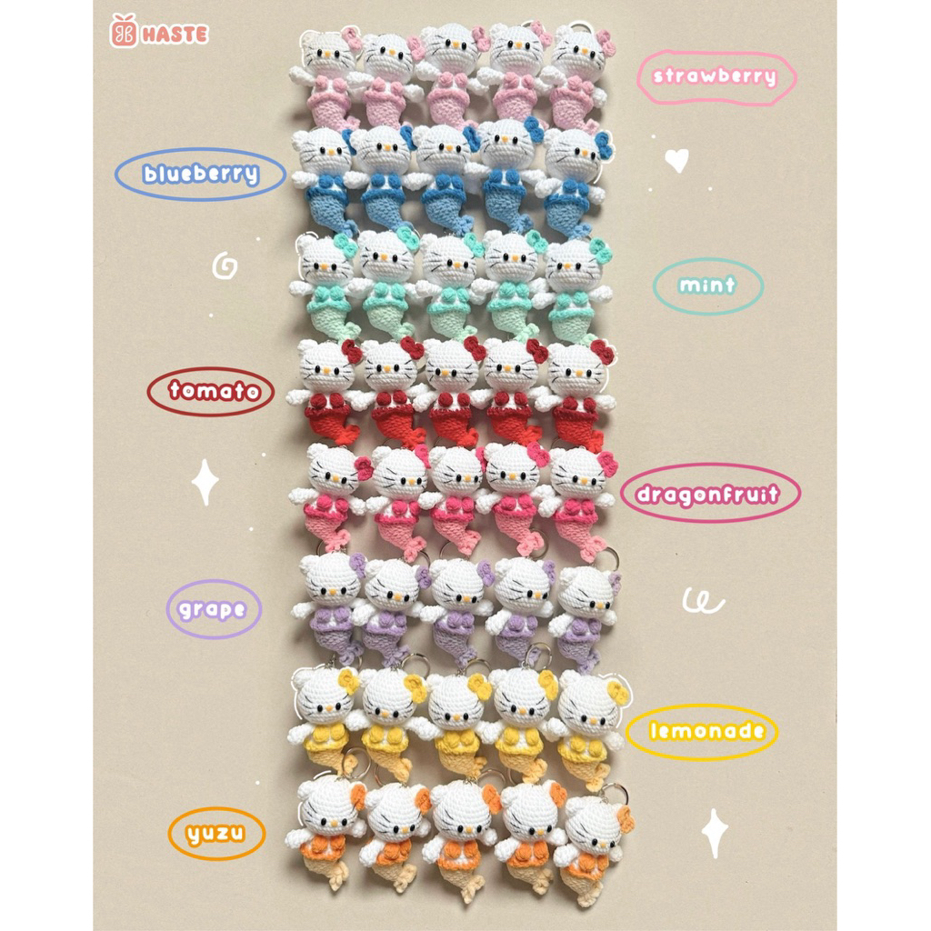 Móc Khoá Mèo Len Nhung Hello Kitty Nàng Tiên Đuôi Cá Mềm Mịn Dễ Thương Móc Điện Thoại Chìa Khoá Haste Quà Tặng Độc Đáo