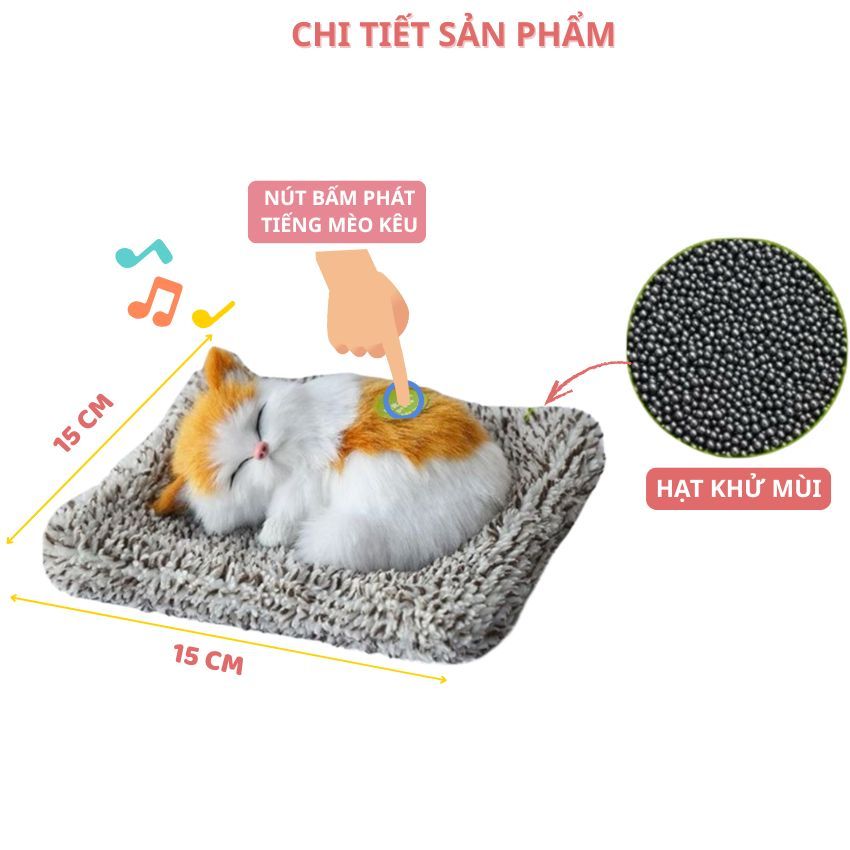 Gấu Bông Mèo Nằm Ngủ Trên Thảm Có Tiếng Kêu Làm Đồ Trang Trí, Đồ Chơi Cho Bé Kích Thước 15Cm