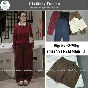BIGSIZE 42-90kg, Quần baggy nữ Cạp Chun chất Kaki Nhật L1, Quần ống rộng thời trang Chathimy ( 3866 )
