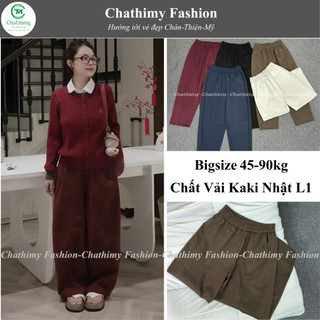 BIGSIZE 42-90kg, Quần baggy nữ Cạp Chun chất Kaki Nhật L1, Quần ống rộng thời trang Chathimy ( 3866 )