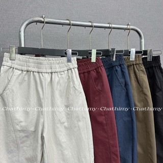BIGSIZE 42-90kg, Quần baggy nữ Cạp Chun chất Kaki Nhật L1, Quần ống rộng thời trang Chathimy ( 3866 )