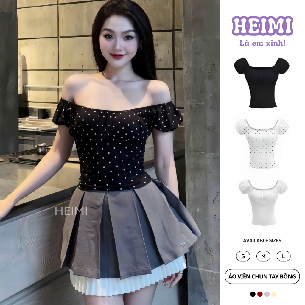 Áo Thun Nữ Tay Bồng Viền Chun Nhún Ngực Nhẹ Nhàng Nữ Tính Chất Thun Cotton Co Giãn HEIMI