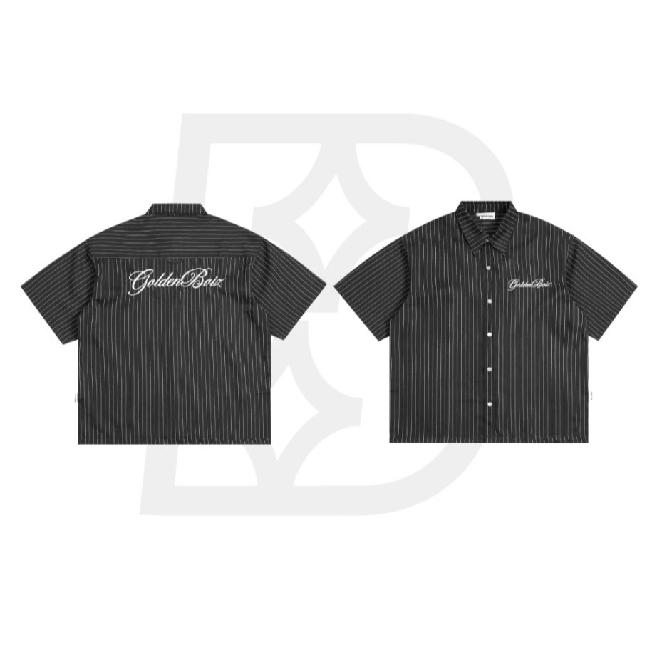 Áo Sơ Mi Tay Ngắn Form Boxy Kẻ Sọc Boizclub thêu chữ phong cách hàn quốc, năng động , streetwear