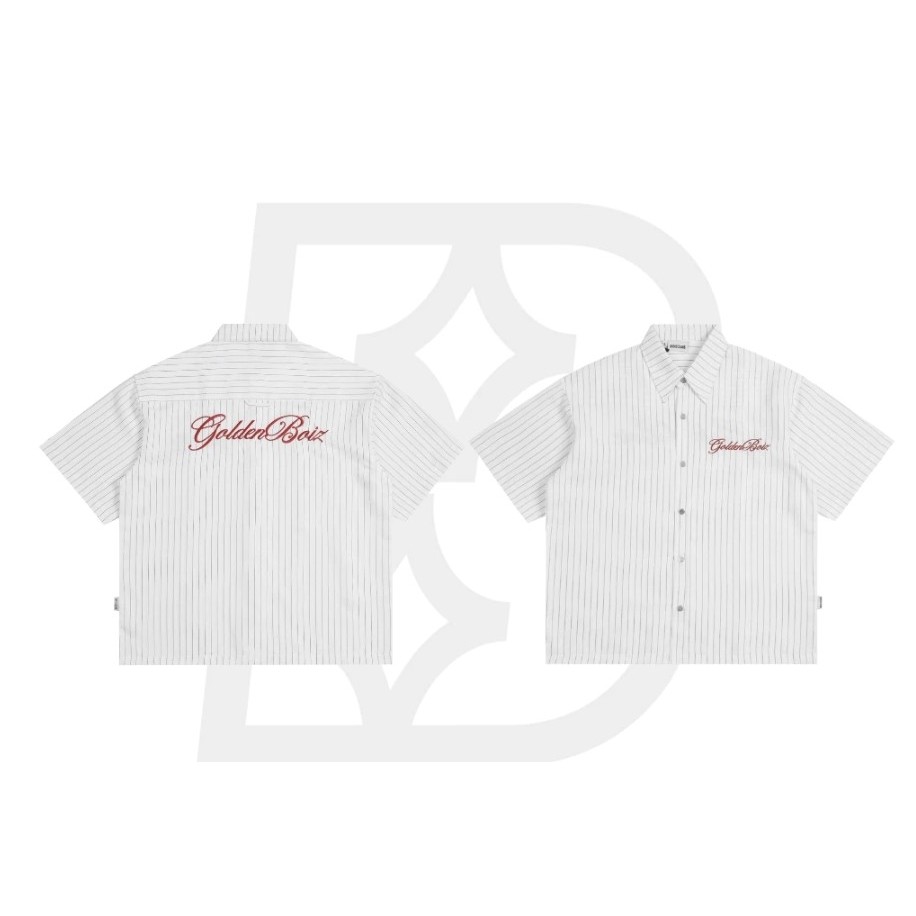 Áo Sơ Mi Tay Ngắn Form Boxy Kẻ Sọc Boizclub thêu chữ phong cách hàn quốc, năng động , streetwear