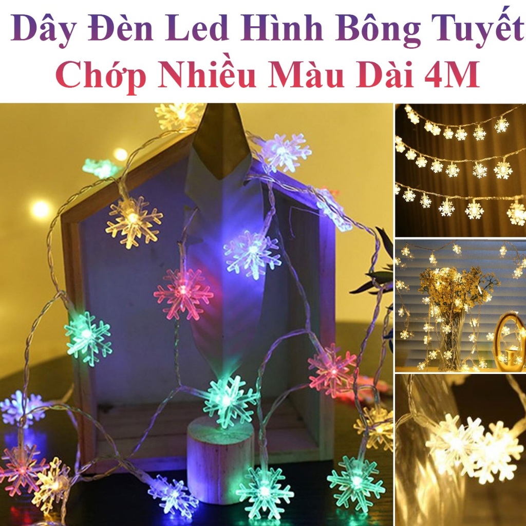 Dây Đèn Led Hình Bông Tuyết Chớp Nhiều Màu Dài 4M Tiện Dụng