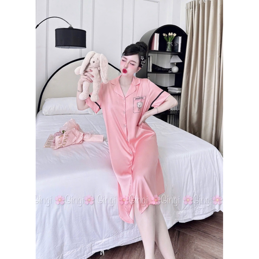 (size 45/65kg)Đầm sơ mi phom dáng dài qua gối,lụa latin mềm nhẹ mát,hoạ tiết xinh