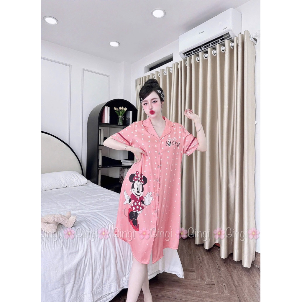 (size 45/65kg)Đầm sơ mi phom dáng dài qua gối,lụa latin mềm nhẹ mát,hoạ tiết xinh
