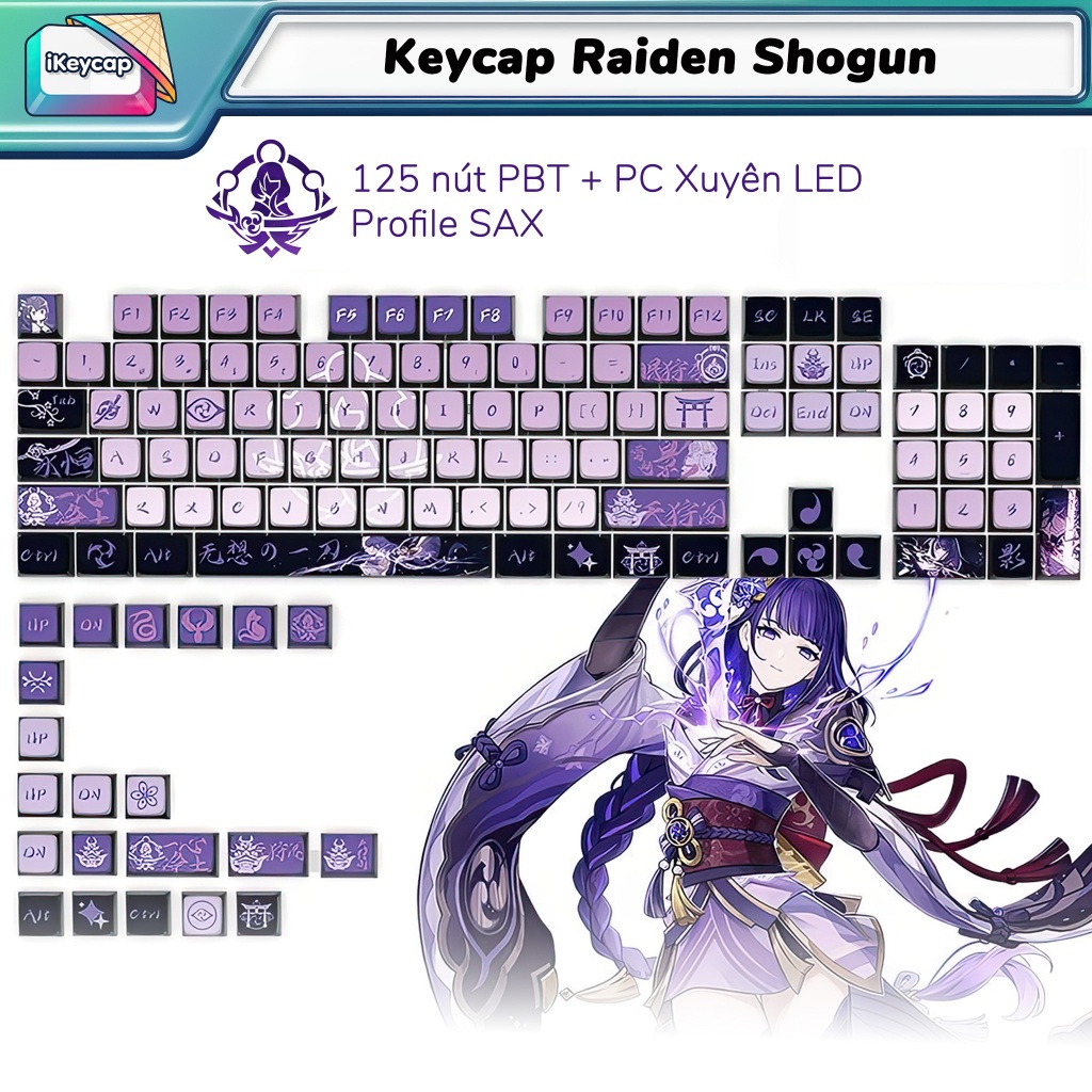 Keycap Raiden Shogun - Keycap Genshin Impact Xuyên Led dạng Pudding I ...
