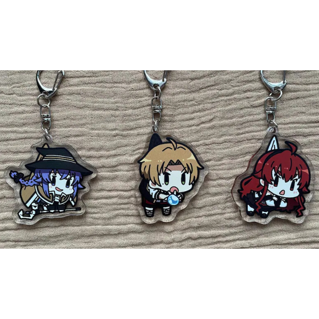 Móc khóa Acrylic Mushoku Tensei, Móc khóa hai mặt, Rudeus Greyrat, Roxy Migurdia, Móc khóa Mushoku Tensei