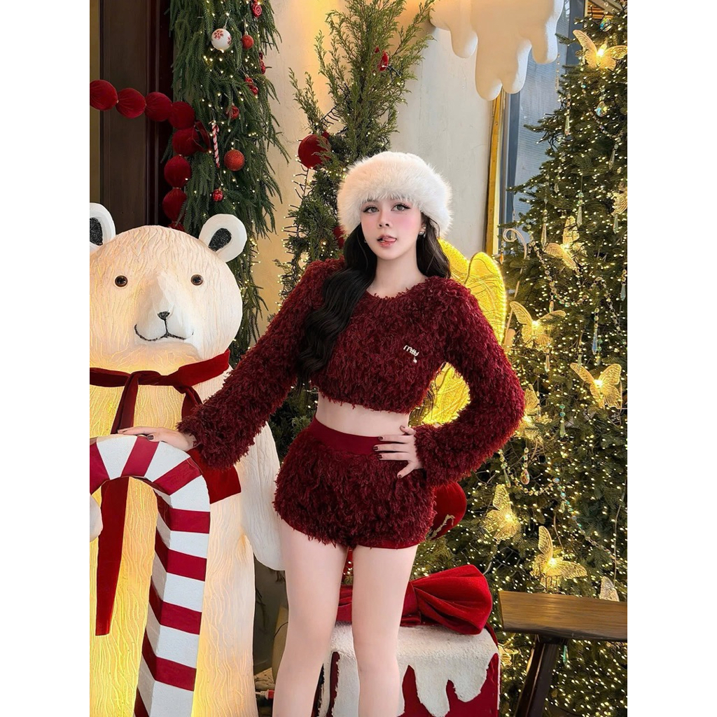 Set áo lông croptop mix quần soôc co giãn siu đẹp