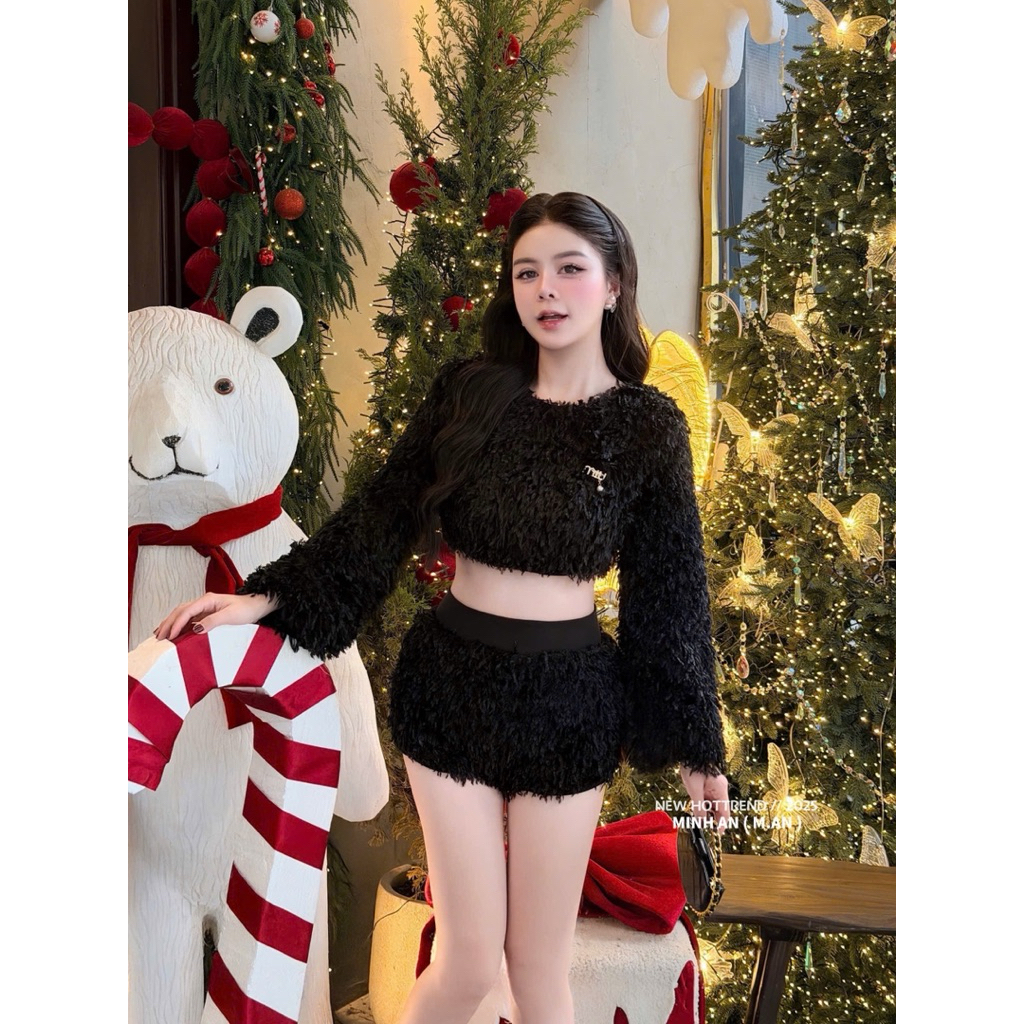 Set áo lông croptop mix quần soôc co giãn siu đẹp