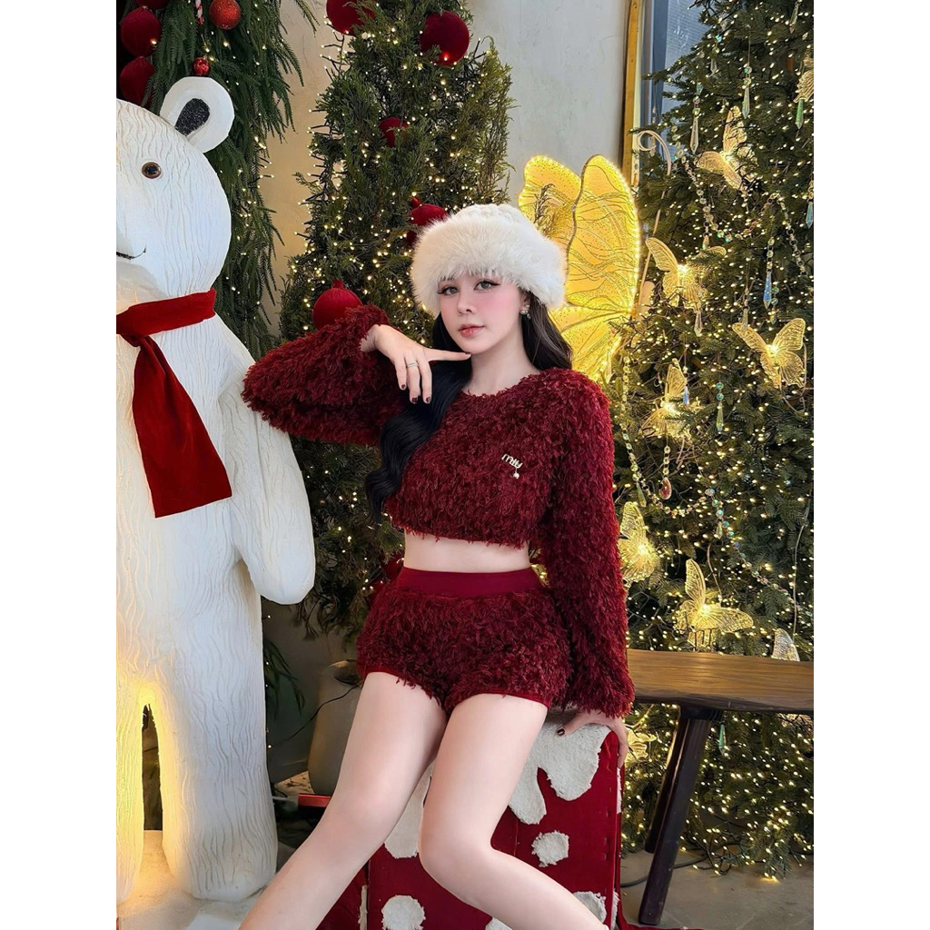Set áo lông croptop mix quần soôc co giãn siu đẹp