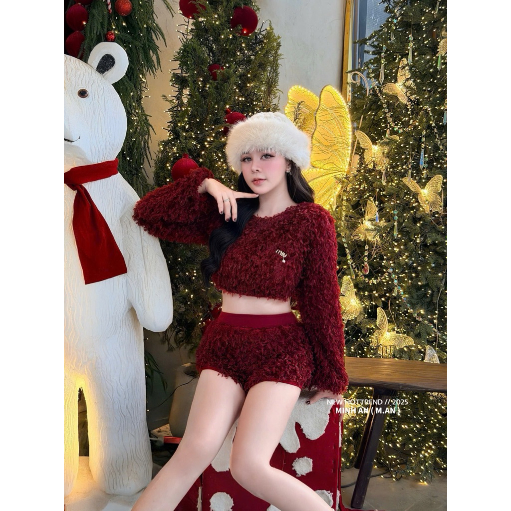 Set áo lông croptop mix quần soôc co giãn siu đẹp