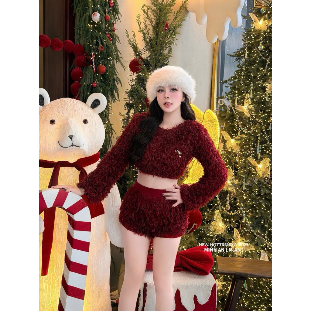 Set áo lông croptop mix quần soôc co giãn siu đẹp