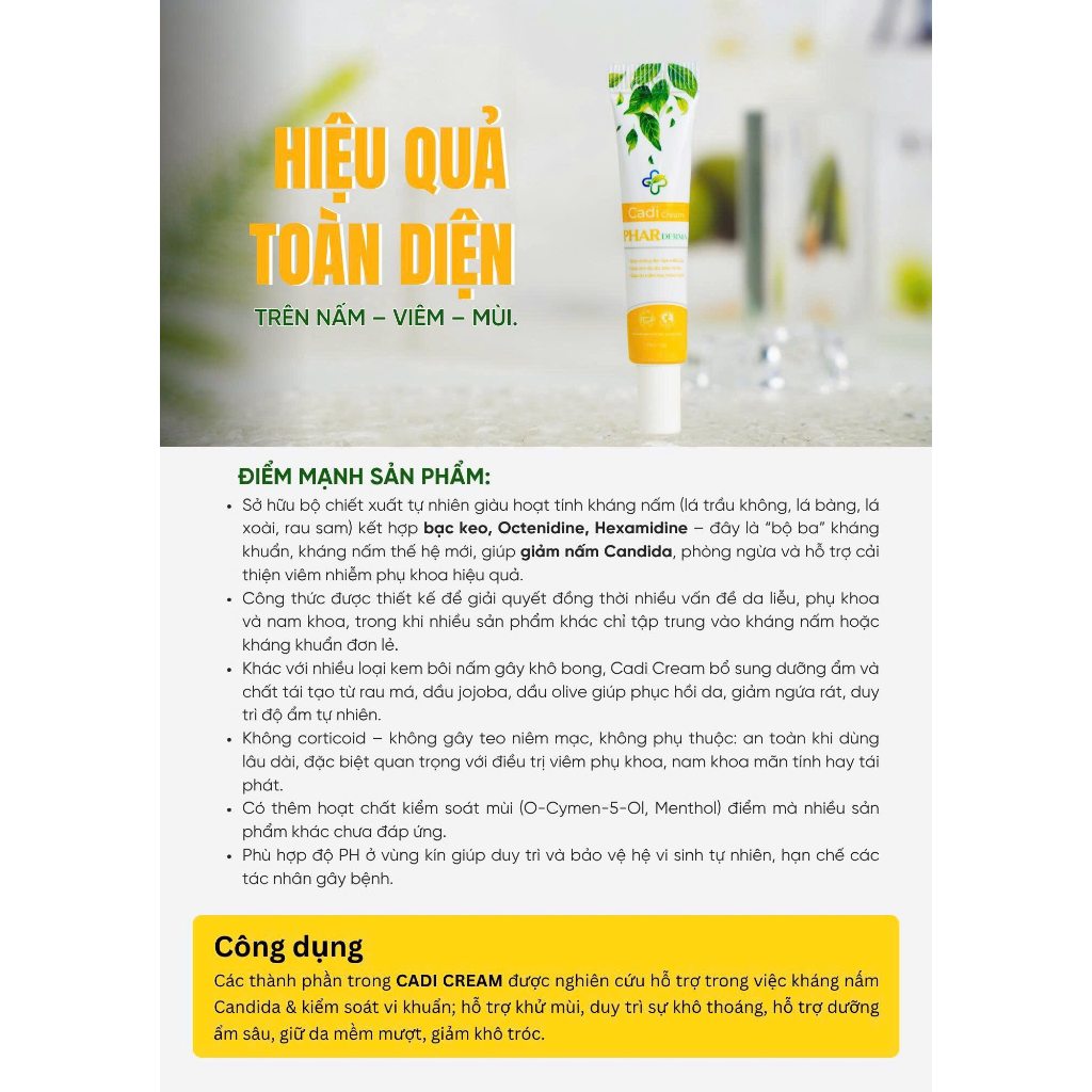 [CÓ CHE TÊN] Kem Bôi Phụ Khoa, Cadi Cream Phar Derma, hỗ trợ viêm do nấm Candida, viêm ngứa, khí hư