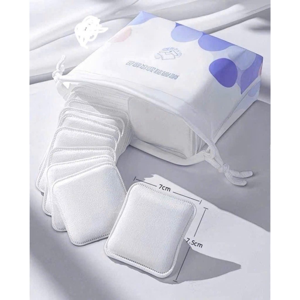 Bông Tẩy Trang Dạng Vuông 120 miếng – Miếng Cotton Rửa Mặt Mềm Mịn, Hút Nước Tốt, Không Xơ Lông – Túi Dây Rút Tiện Dụng