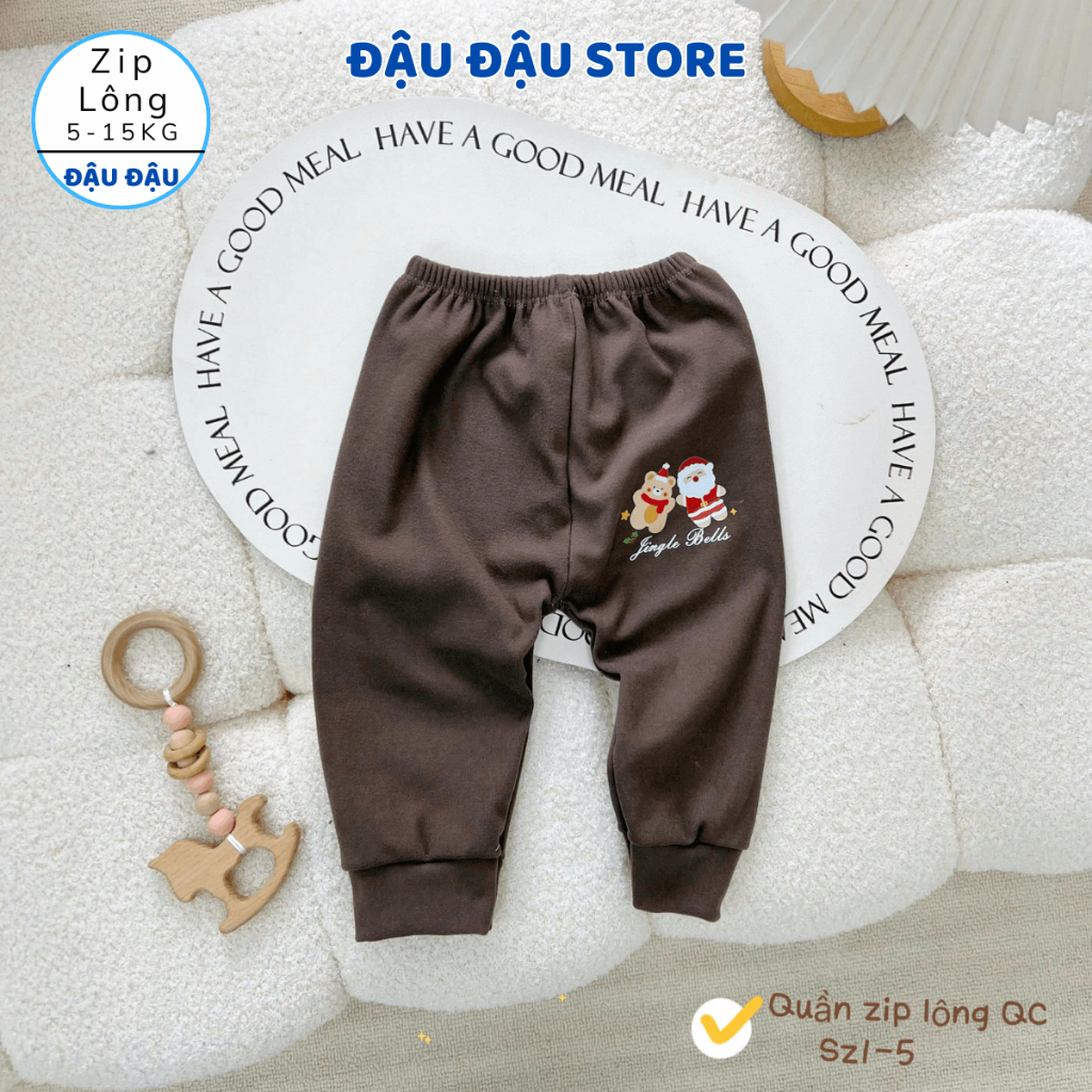 (Loại Đẹp) Set 3-5 Quần Zip Lông Thu Đông Cho Bé Sơ Sinh 5-15kg - Vải Zip Lông Phối Họa Tiết QZIL02 Đậu Đậu Store