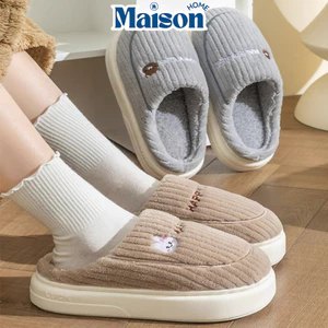 Dép Bông Lông Gấu Đi Trong Nhà MAISON Họa Tiết Dễ Thương Đế Chống Trượt, Mang Êm Chân Dành Cho Gia Đình, Cặp Đôi