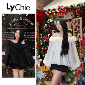 Áo Trễ Vai Tơ Nhật Dáng Bồng Tiểu Thư Chất Nhẹ Nhàng Sang Chảnh - Lychievn