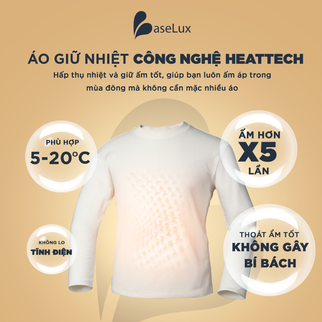 Áo thun tay dài Baselux áo giữ nhiệt công nghệ Heattech, Áo thun nam tay dài chất cotton mềm mịn, basic cao cấp