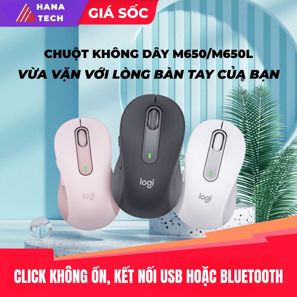Chuột Không Dây Logitech M650/M650L Bluetooth,USB - Click Siêu Êm Không Ồn Dùng Cho Văn Phòng