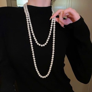 Vòng cổ hạt trai dài 120cm, vòng cổ phối áo dài phong cách cổ điển Chồi accessories B126