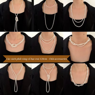 Vòng cổ hạt trai dài 120cm, vòng cổ phối áo dài phong cách cổ điển Chồi accessories B126