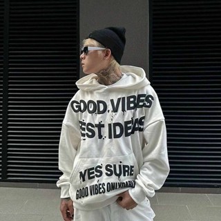 Áo khoác hoodie unisex GOOD VIBES kiểu dáng rộng có nón tay dài phog cách Hàn Quốc cặp đôi nam nữ SSL