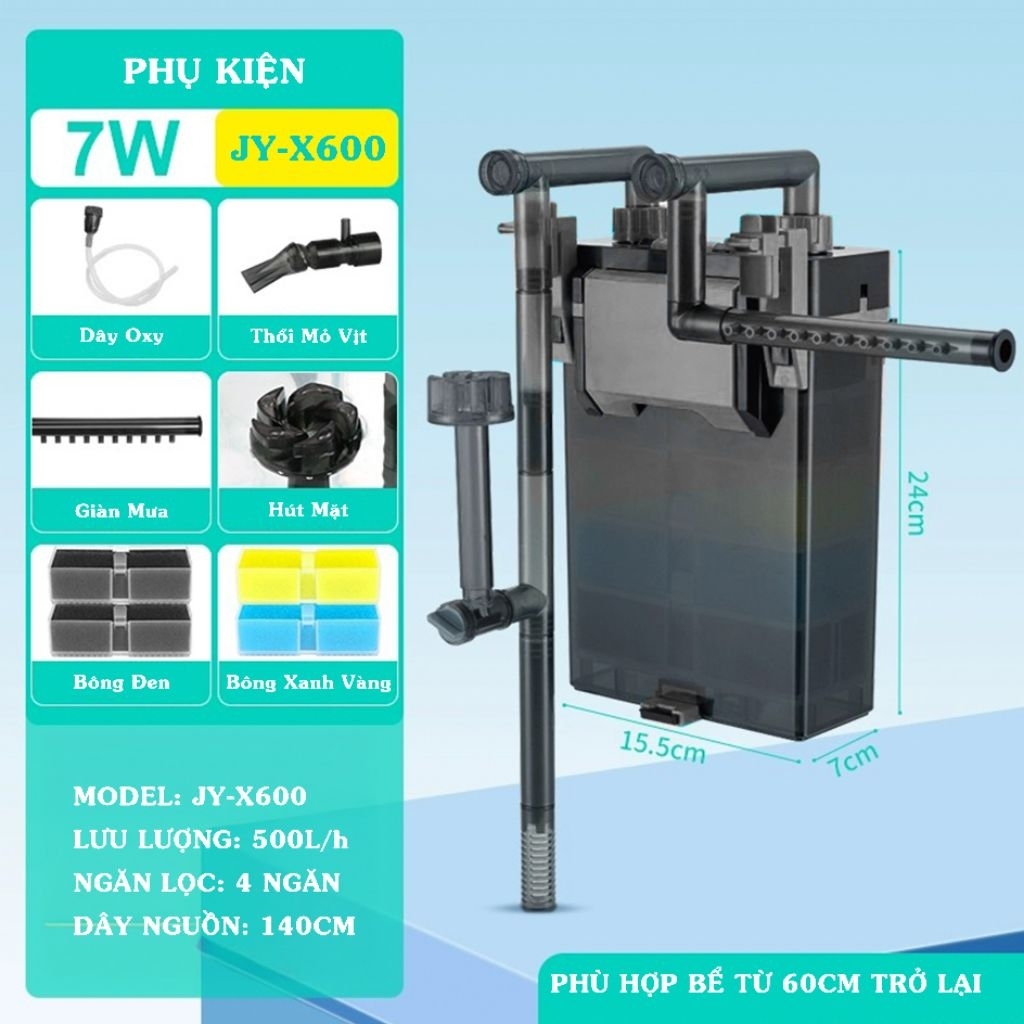 Lọc Treo Hồ Cá JINGYE JY-X500 / JY-X600 . Tích Hợp Váng Xoay , Hút Cặn Và Thổi Oxy