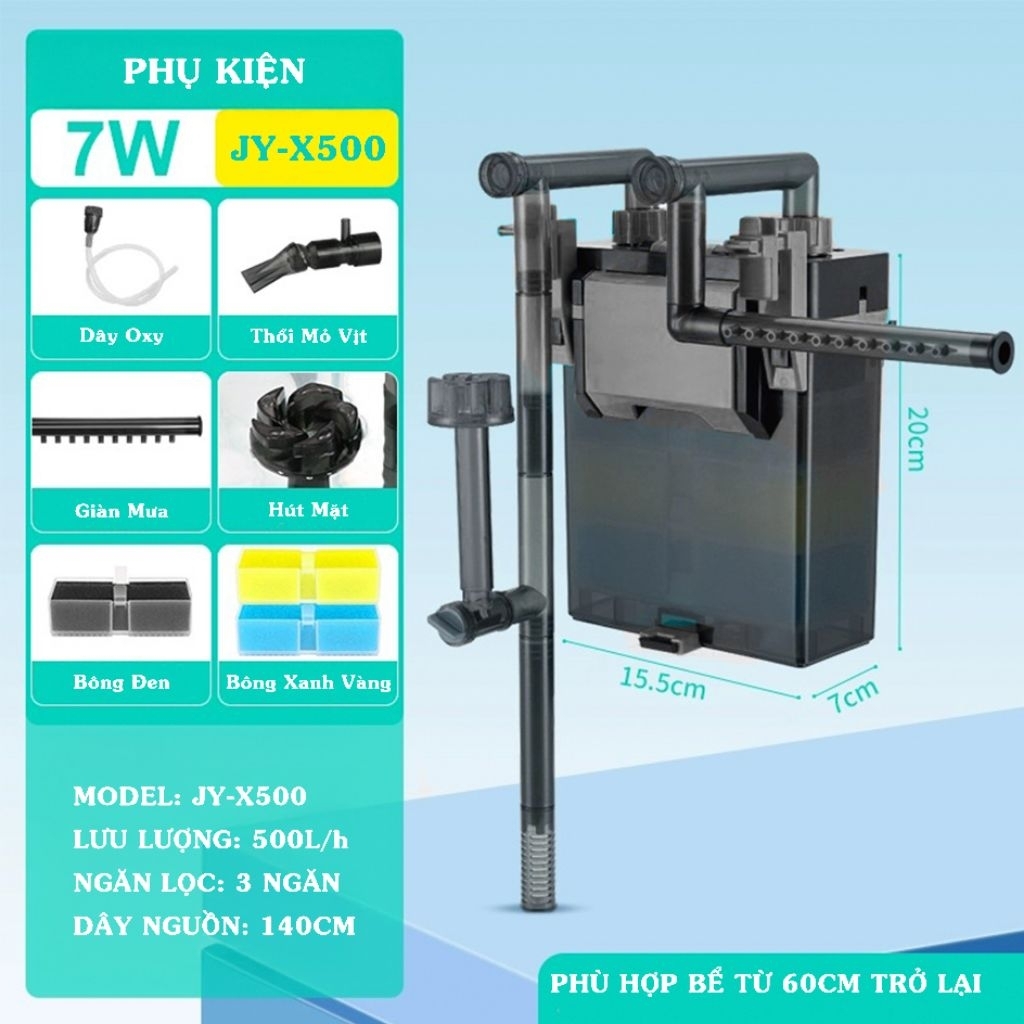 Lọc Treo Hồ Cá JINGYE JY-X500 / JY-X600 . Tích Hợp Váng Xoay , Hút Cặn Và Thổi Oxy