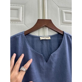 Áo kiểu nữ Linen cổ V tay phồng. JUNE LINEN A40.