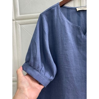 Áo kiểu nữ Linen cổ V tay phồng. JUNE LINEN A40.
