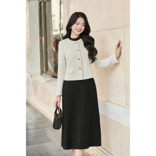 [LAMER x VIỆT HOA] Áo Dạ Tweed Cổ Tròn Dáng Suông, Áo Khoác Dạ 2 Lớp Đứng Form Thanh Lịch Sang Trọng O65W25T006