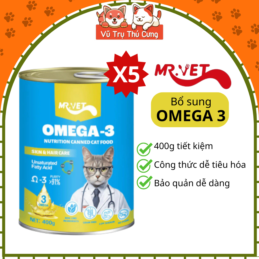 [COMBO 5 LON] Pate Mr.Vet Cho Mèo Dinh Dưỡng Giàu Đạm 400g