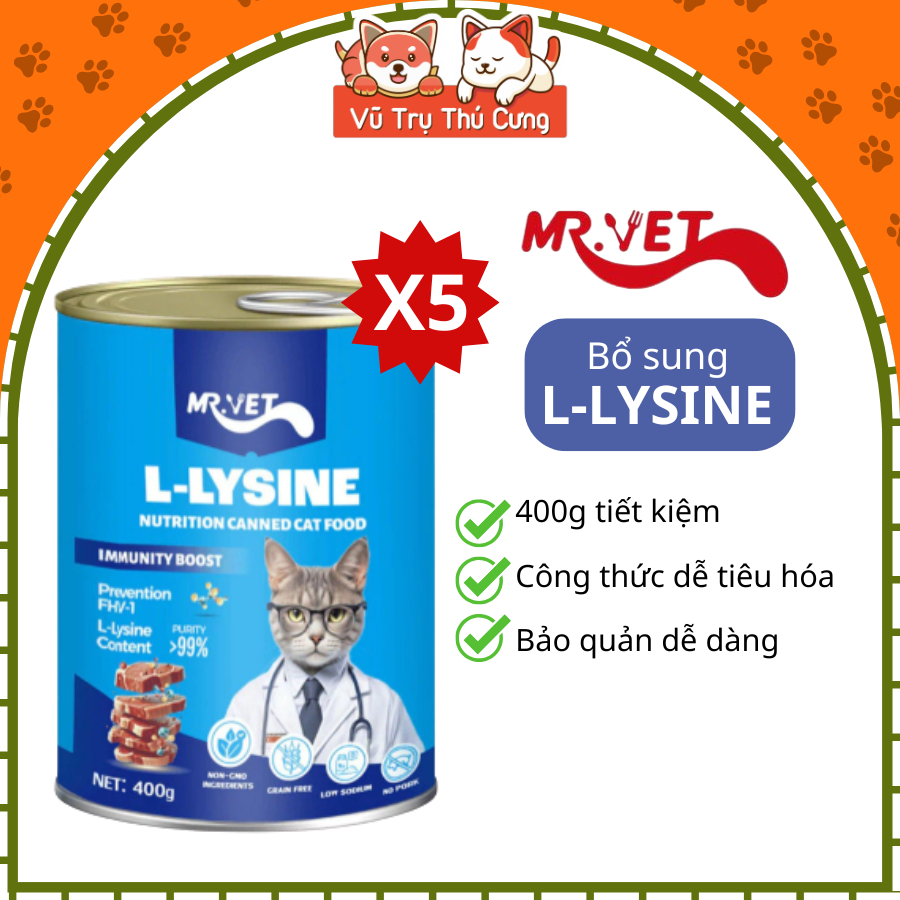 [COMBO 5 LON] Pate Mr.Vet Cho Mèo Dinh Dưỡng Giàu Đạm 400g